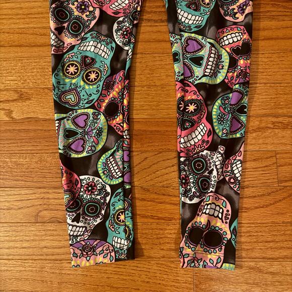 High-Waisted Colorful Sugar Skull Print Leggings -Medium - Picture 2 of 7